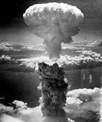 The rising mushroom cloud from the Nagaskai "Fat Man" bomb, August 9, 1945